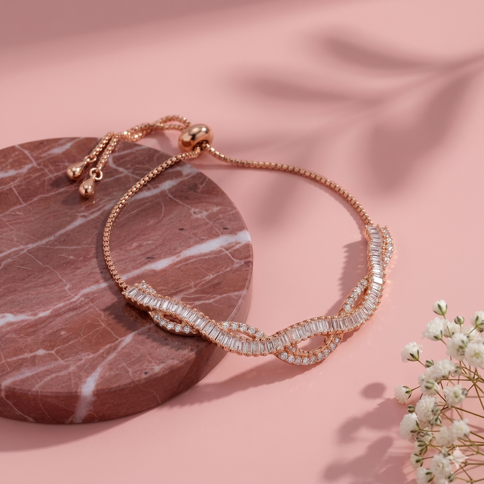 Rose Crystal Curve Bracelet