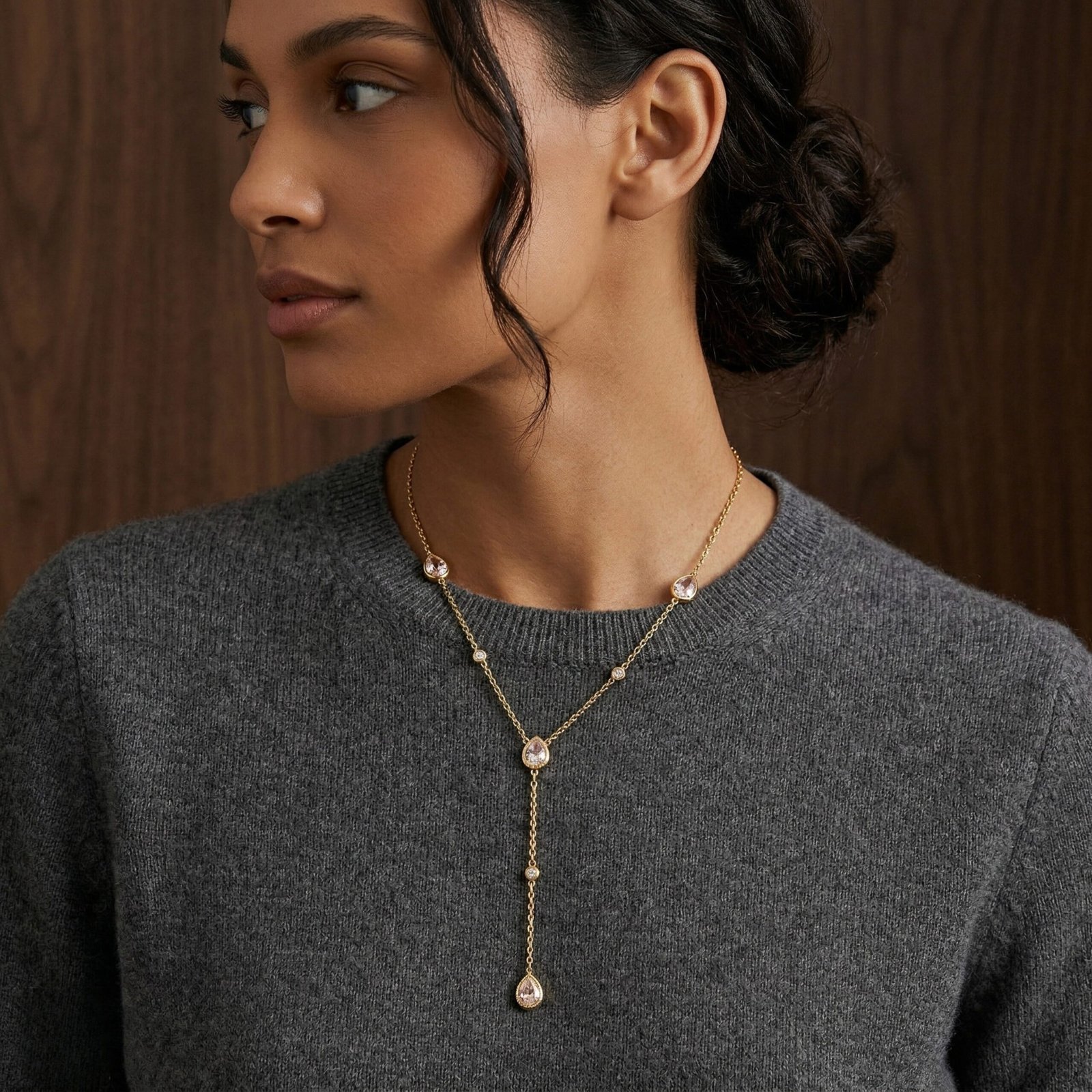 Teardrop Crystal Drop Chain Necklace