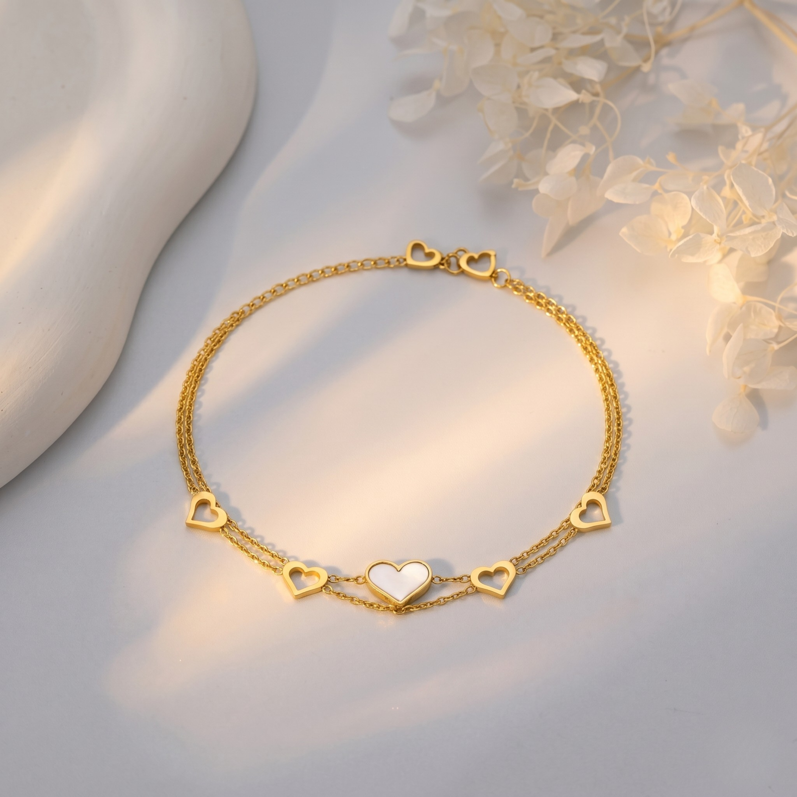 Double Layer Heart Charm Bracelet