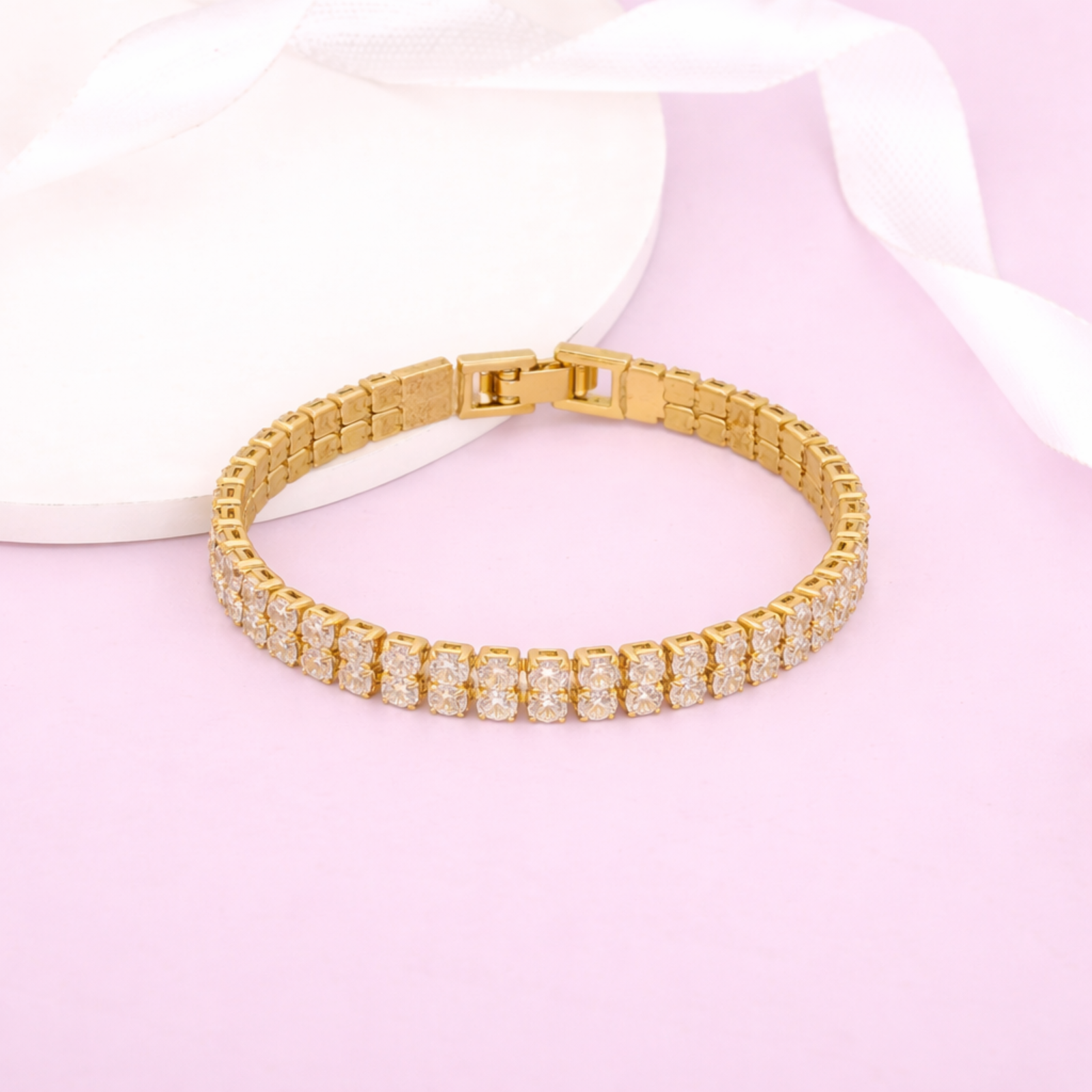 Golden Crystal Tennis Bracelet