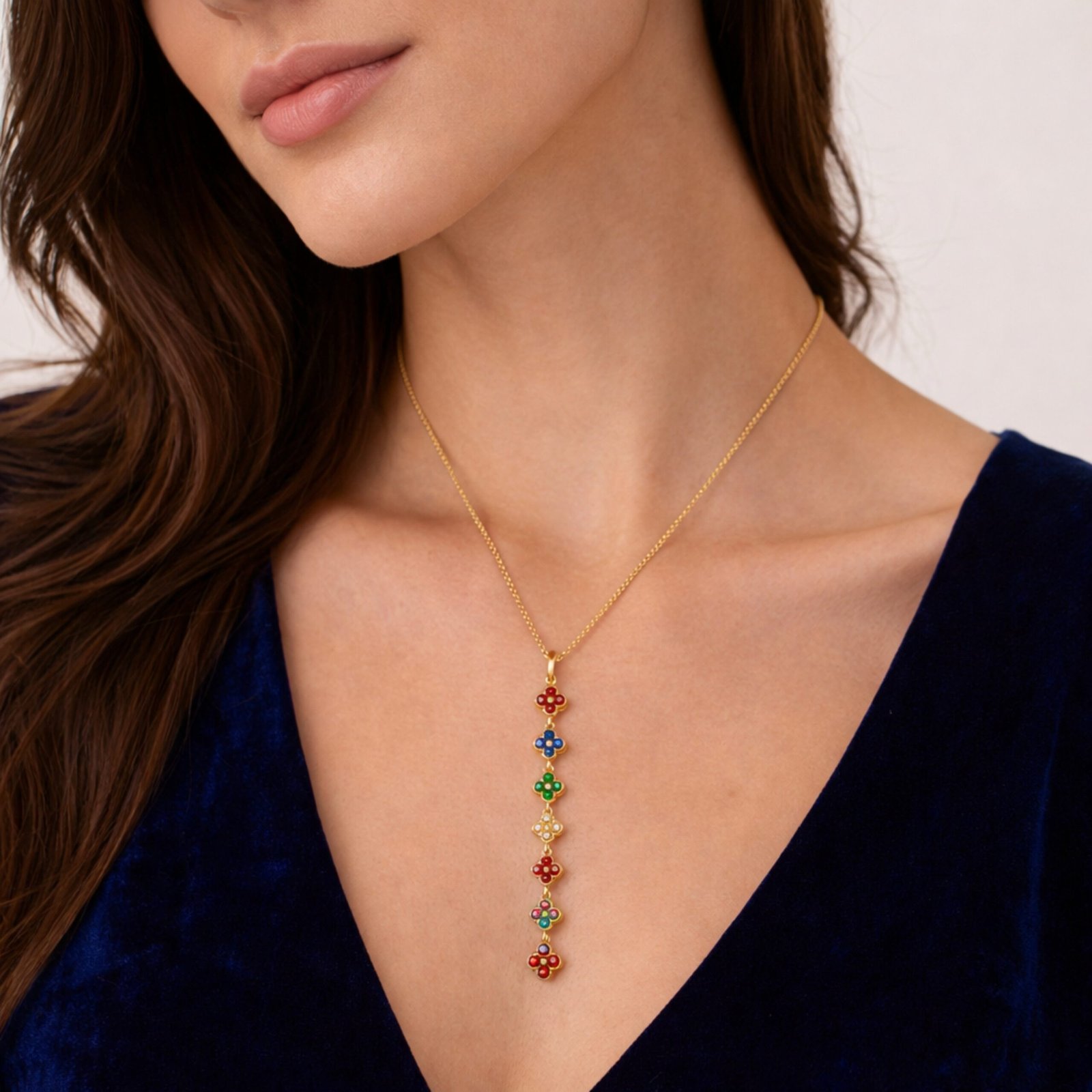 Multicolor Floral Drop Chain Necklace