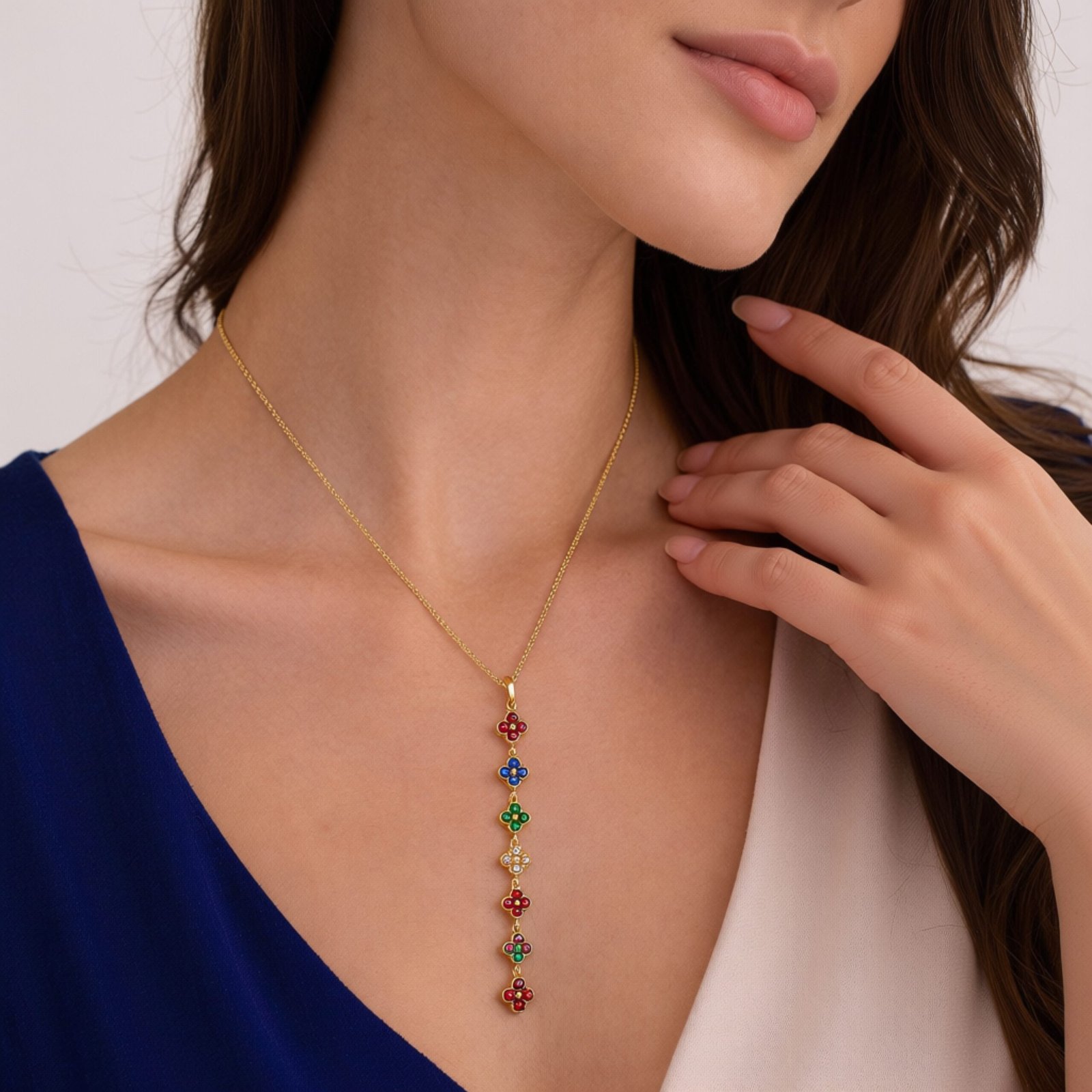 Multicolor Floral Drop Chain Necklace