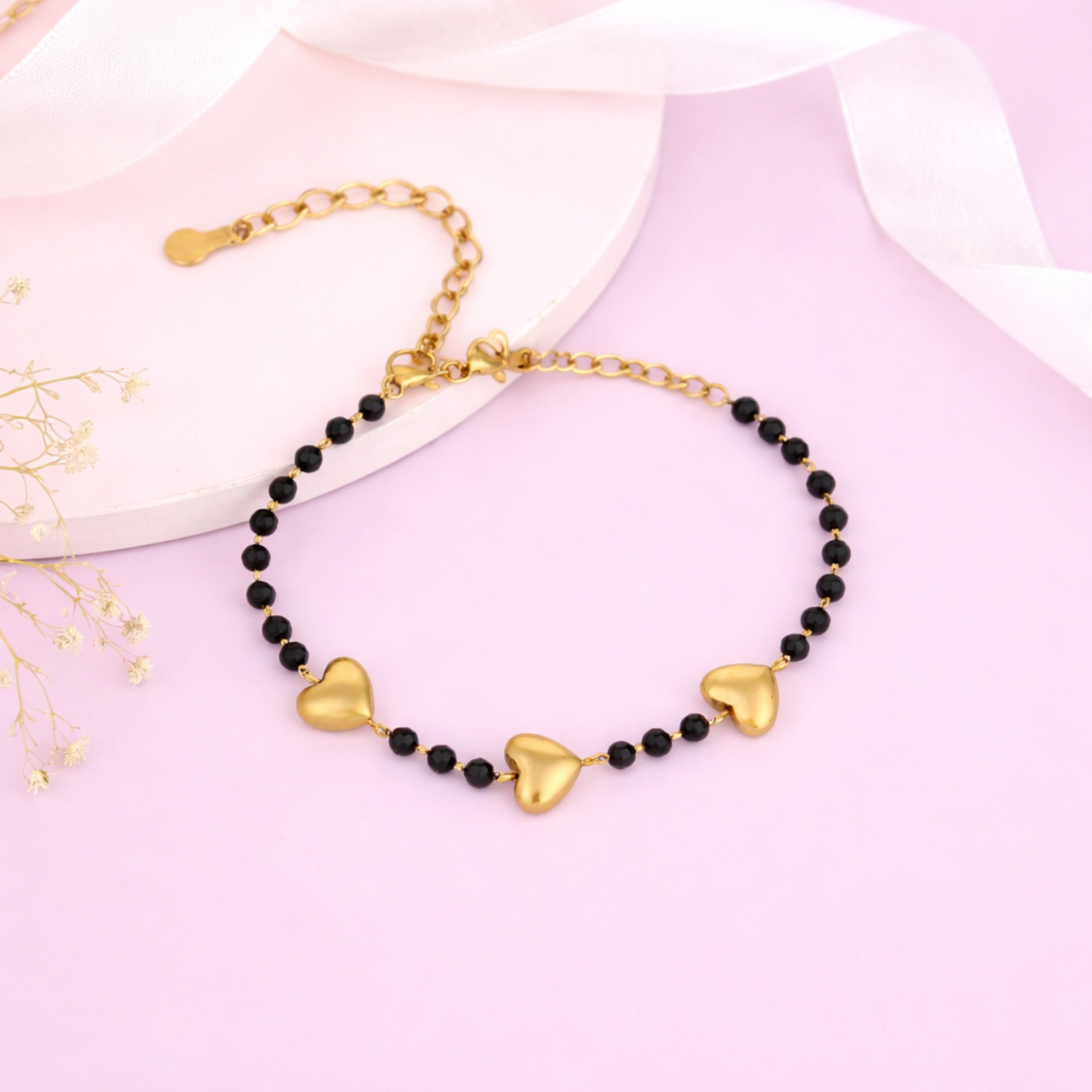 Black Beaded Heart Bracelet