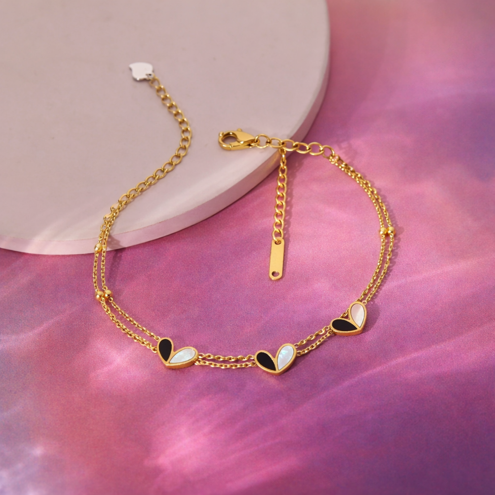Dual Tone Heart Charm Bracelet