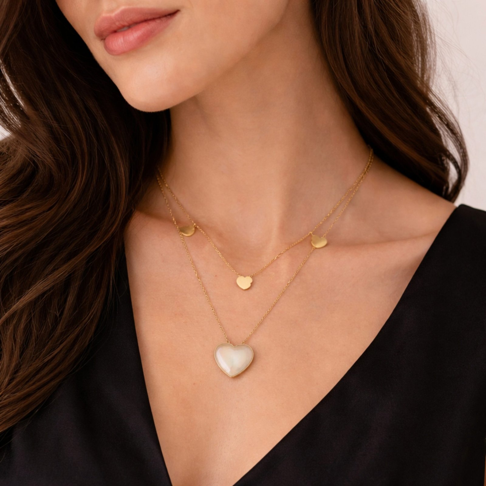 Layered Heart Charm Chain Necklace