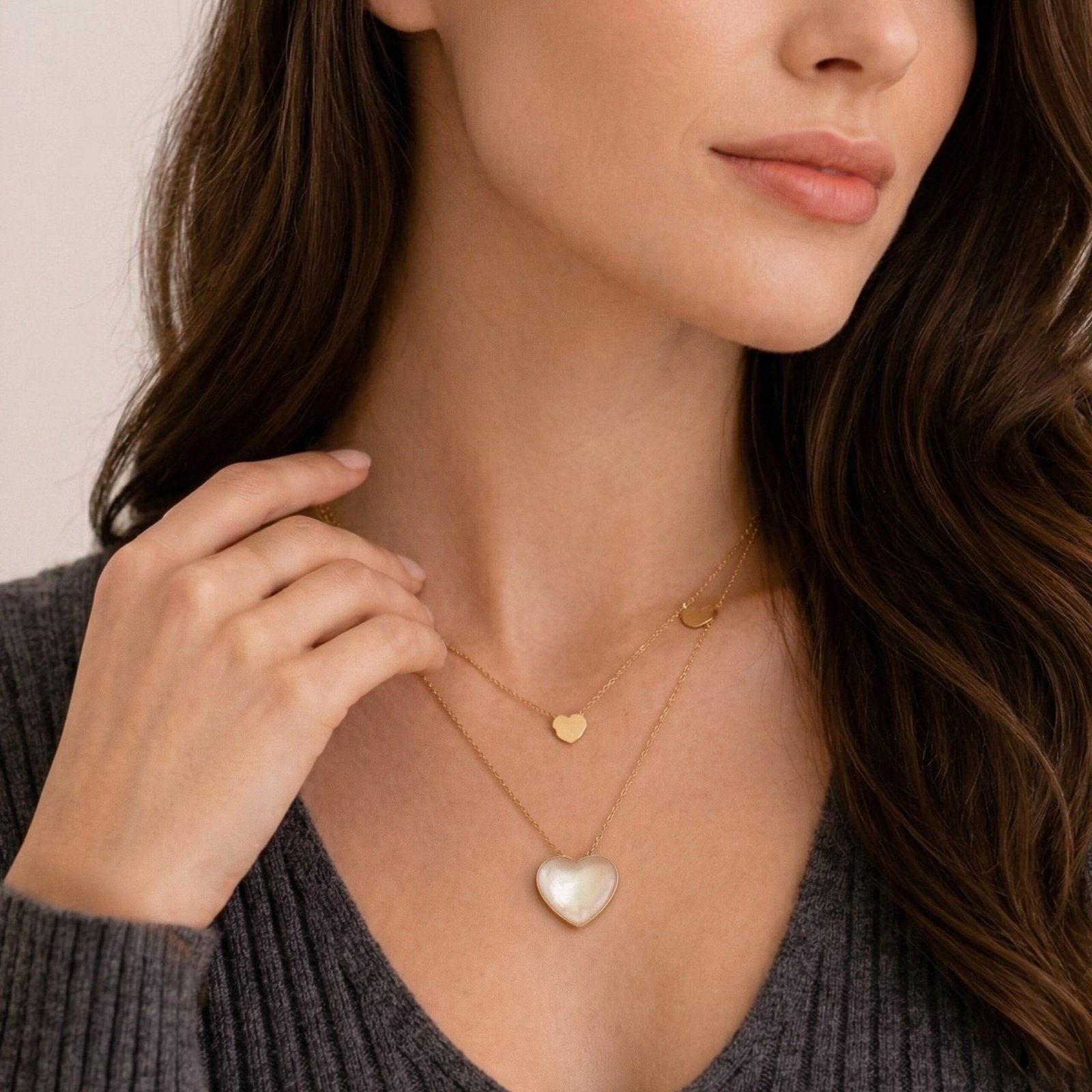 Layered Heart Charm Chain Necklace