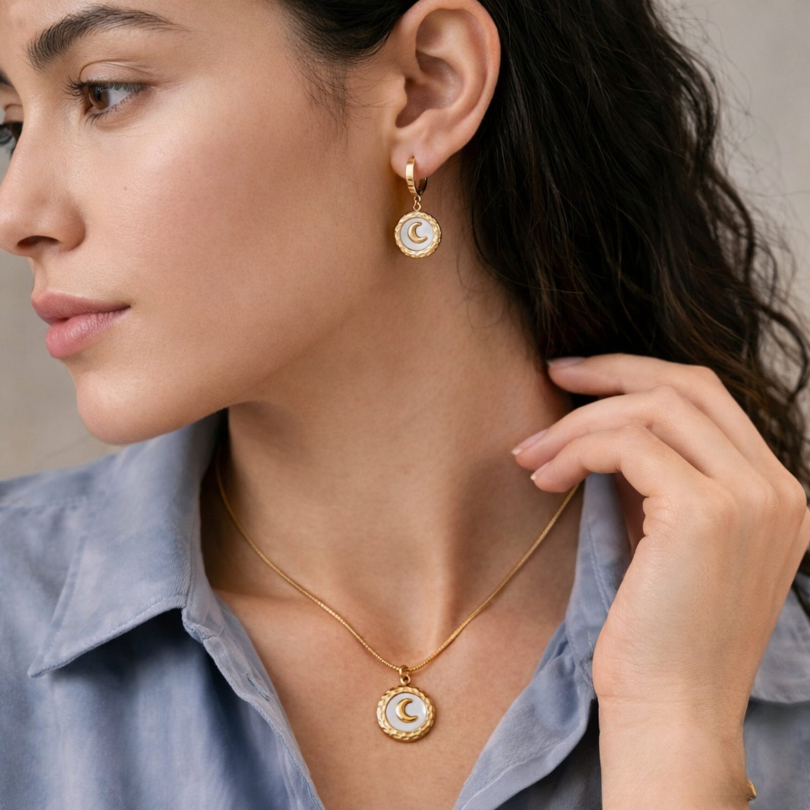 Crescent Moon Charm Pendant Set