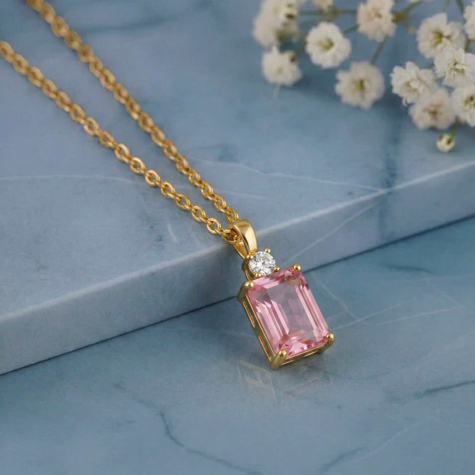 Pink Crystal Pendant Chain
