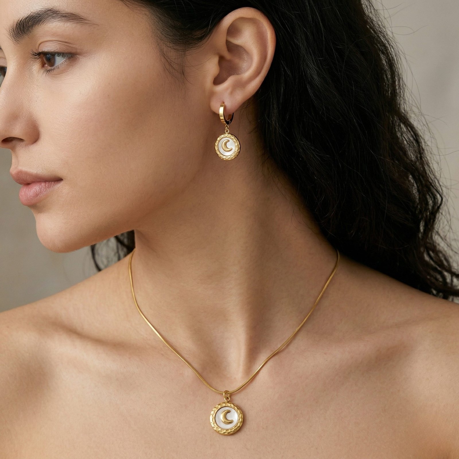 Crescent Moon Charm Pendant Set
