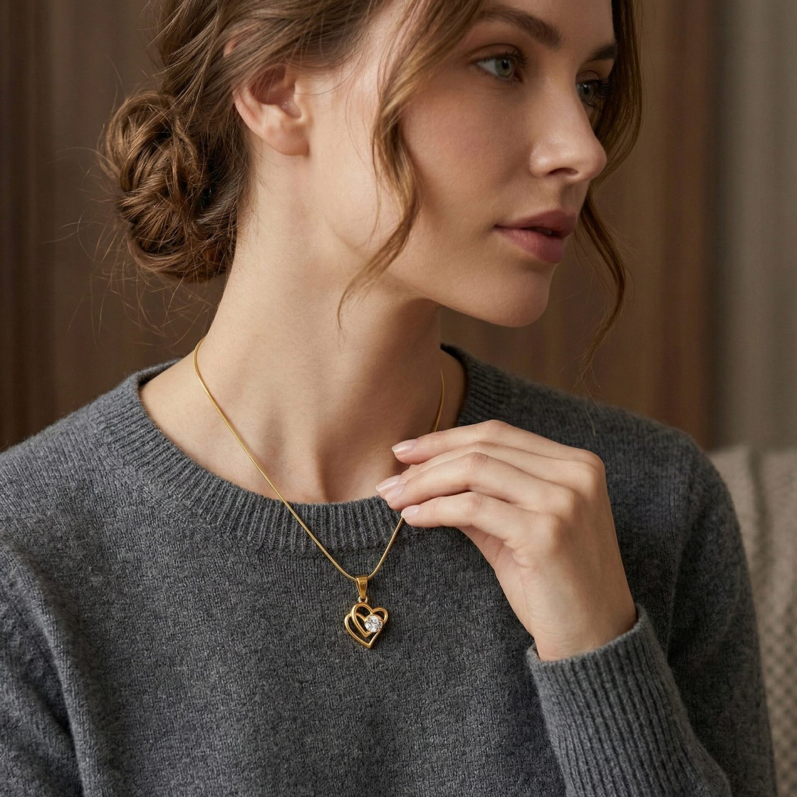 Double Heart Crystal Necklace