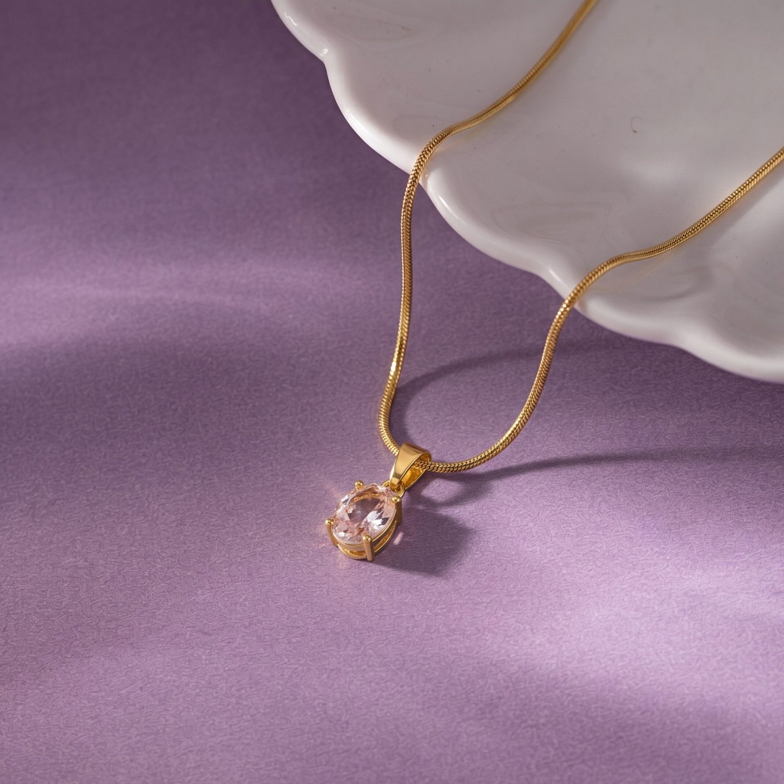 Oval Crystal Pendant Chain