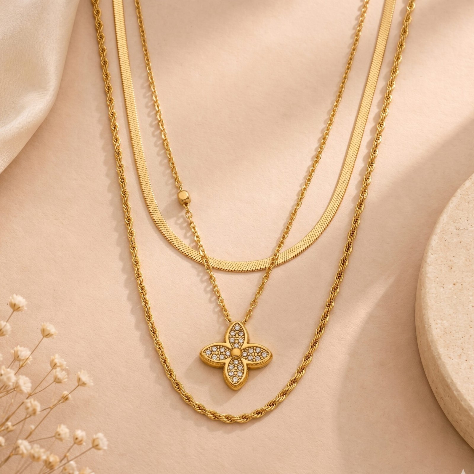 Layered Clover Charm Chain