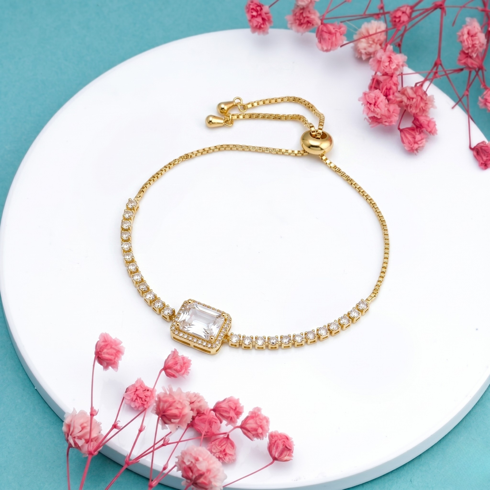 Golden Square Solitaire Bracelet