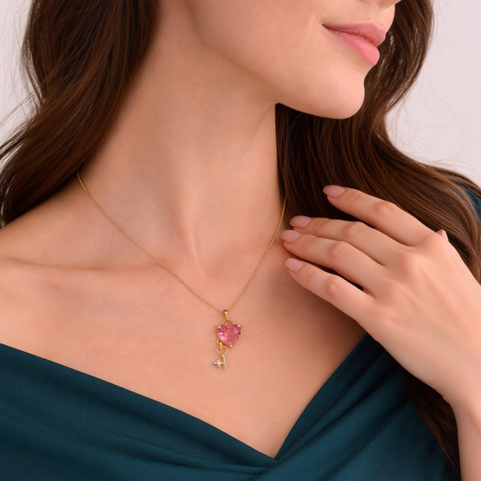 Pink Heart Key Necklace