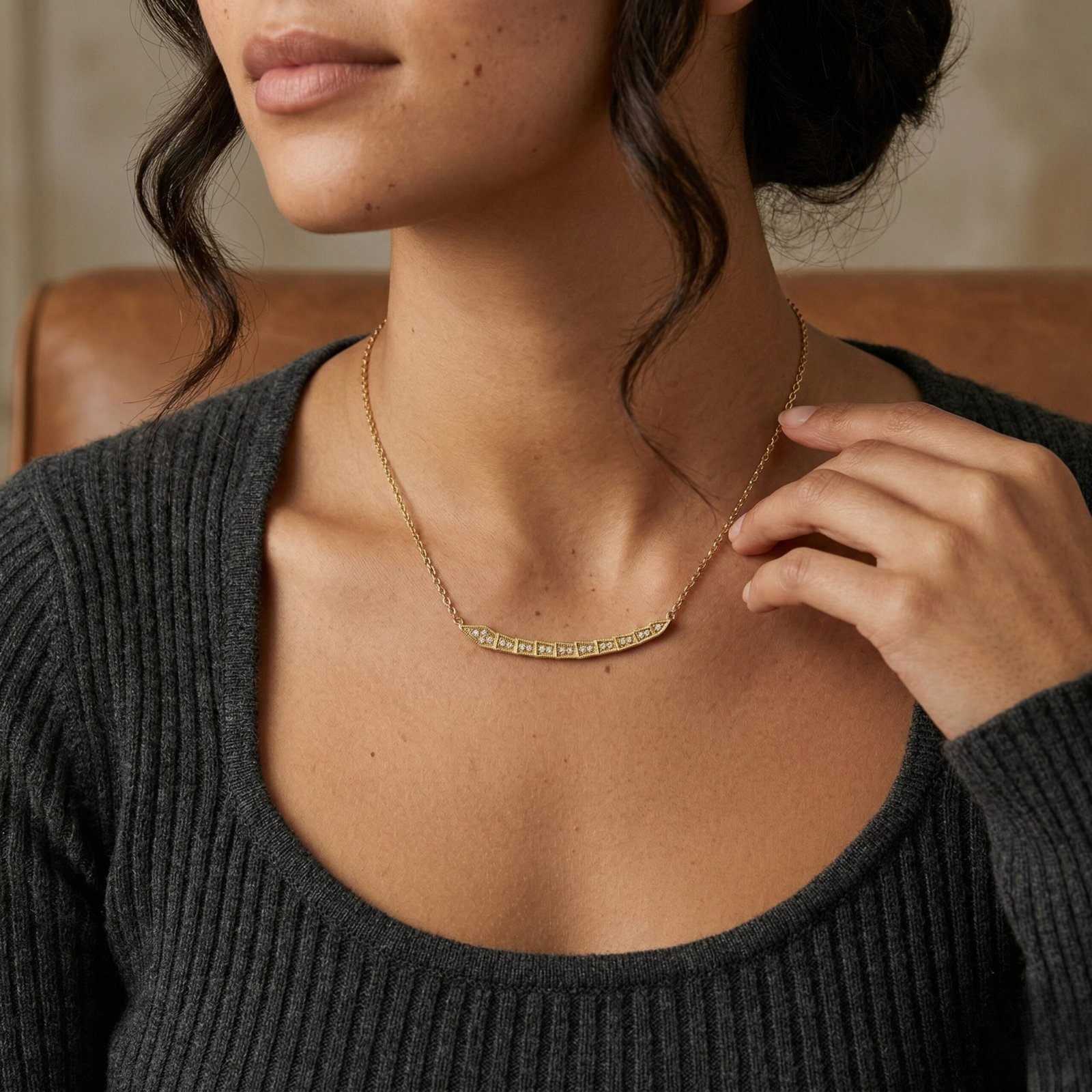 Curved Crystal Bar Necklace
