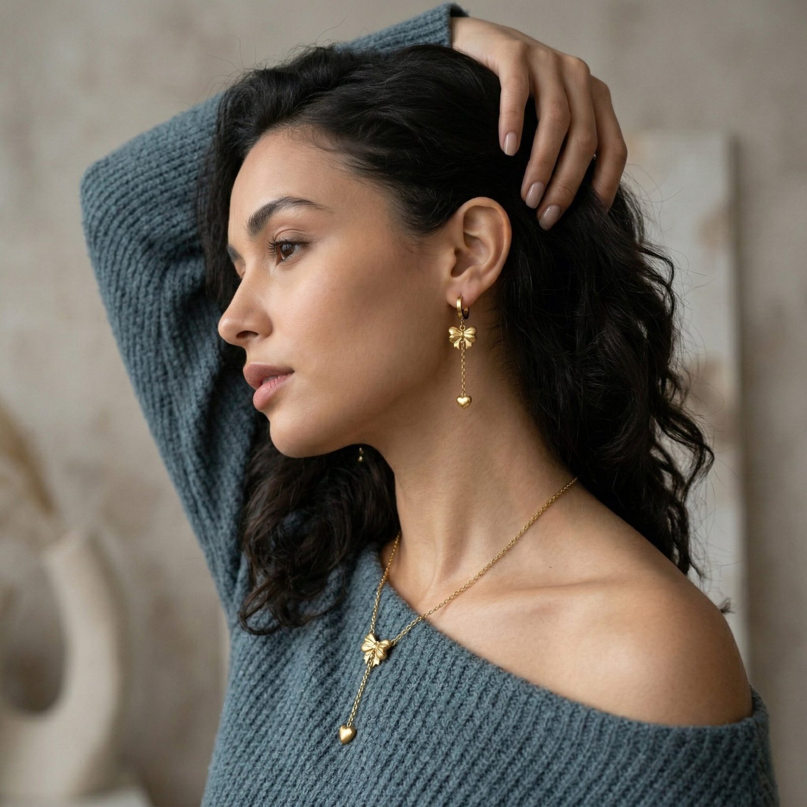 Elegant Floral Heart Drop Pendant Set
