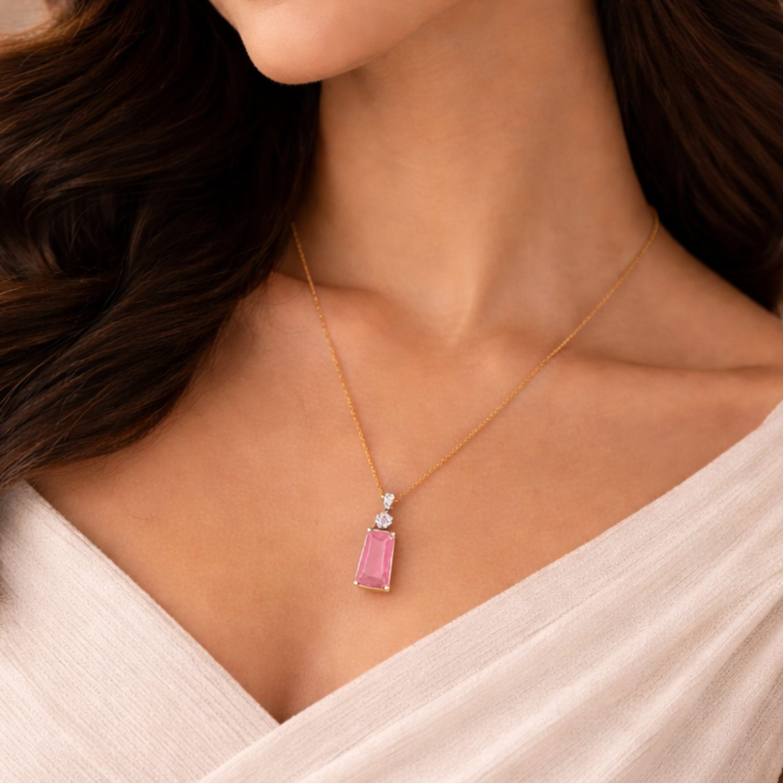 Pink Crystal Pendant Chain