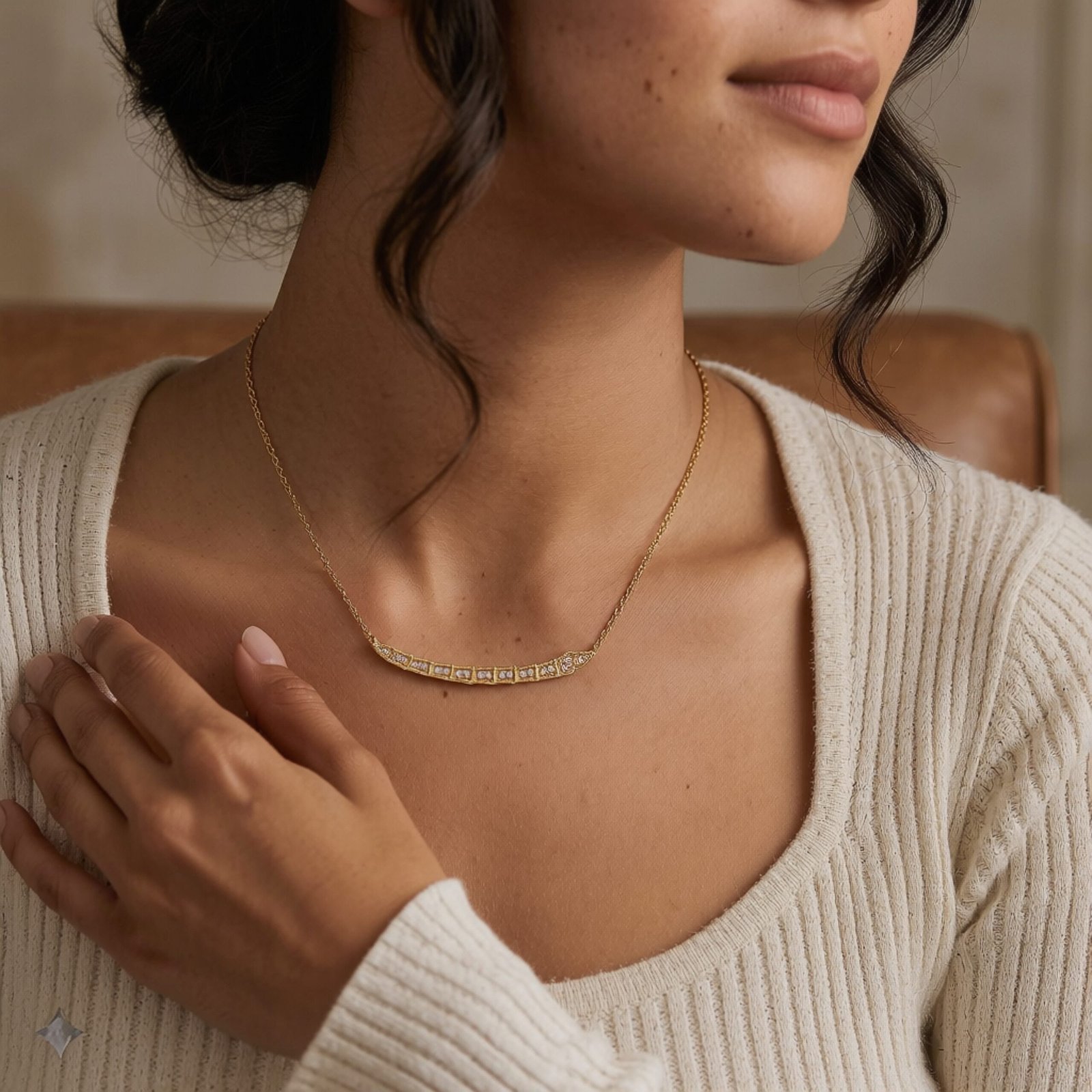 Curved Crystal Bar Necklace