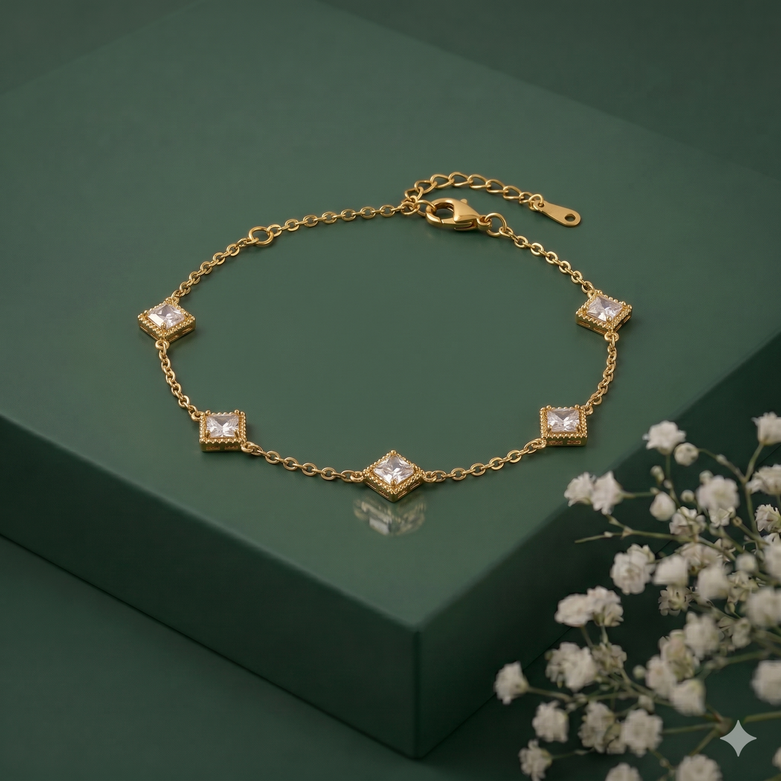 Square Crystal Charm Bracelet
