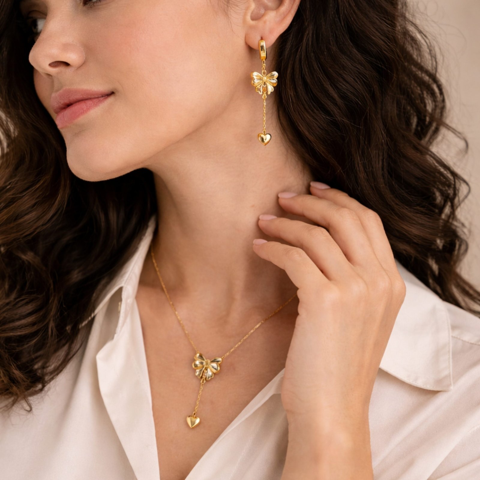 Elegant Floral Heart Drop Pendant Set