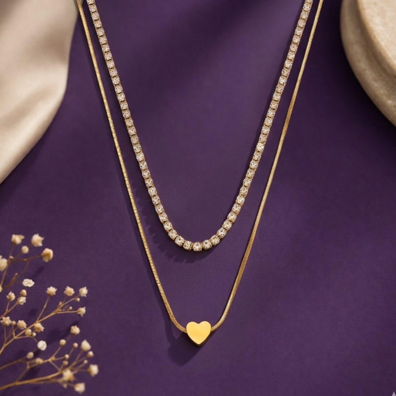 Dual Layer Crystal Heart Chain