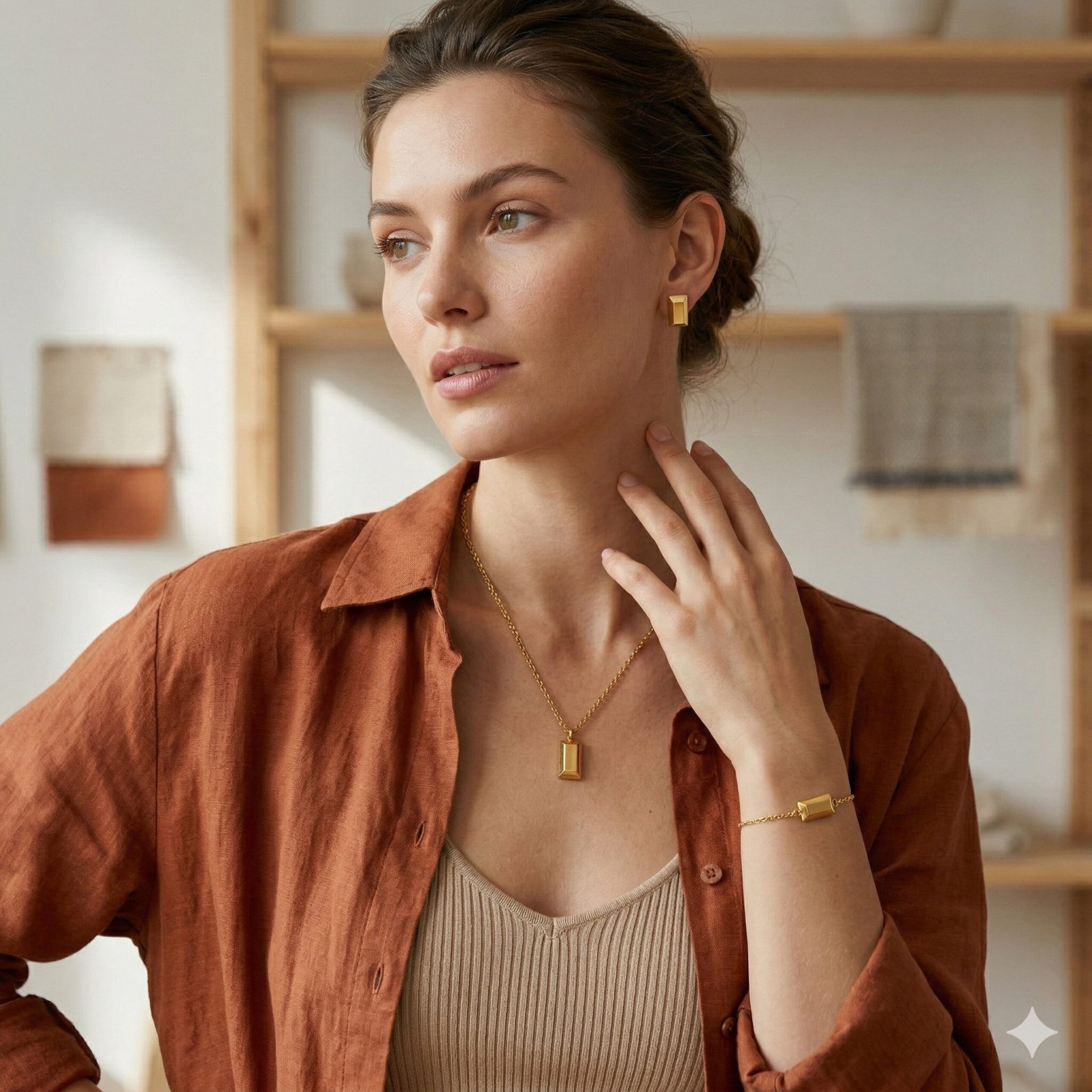 Minimal Gold Bar Pendant Set