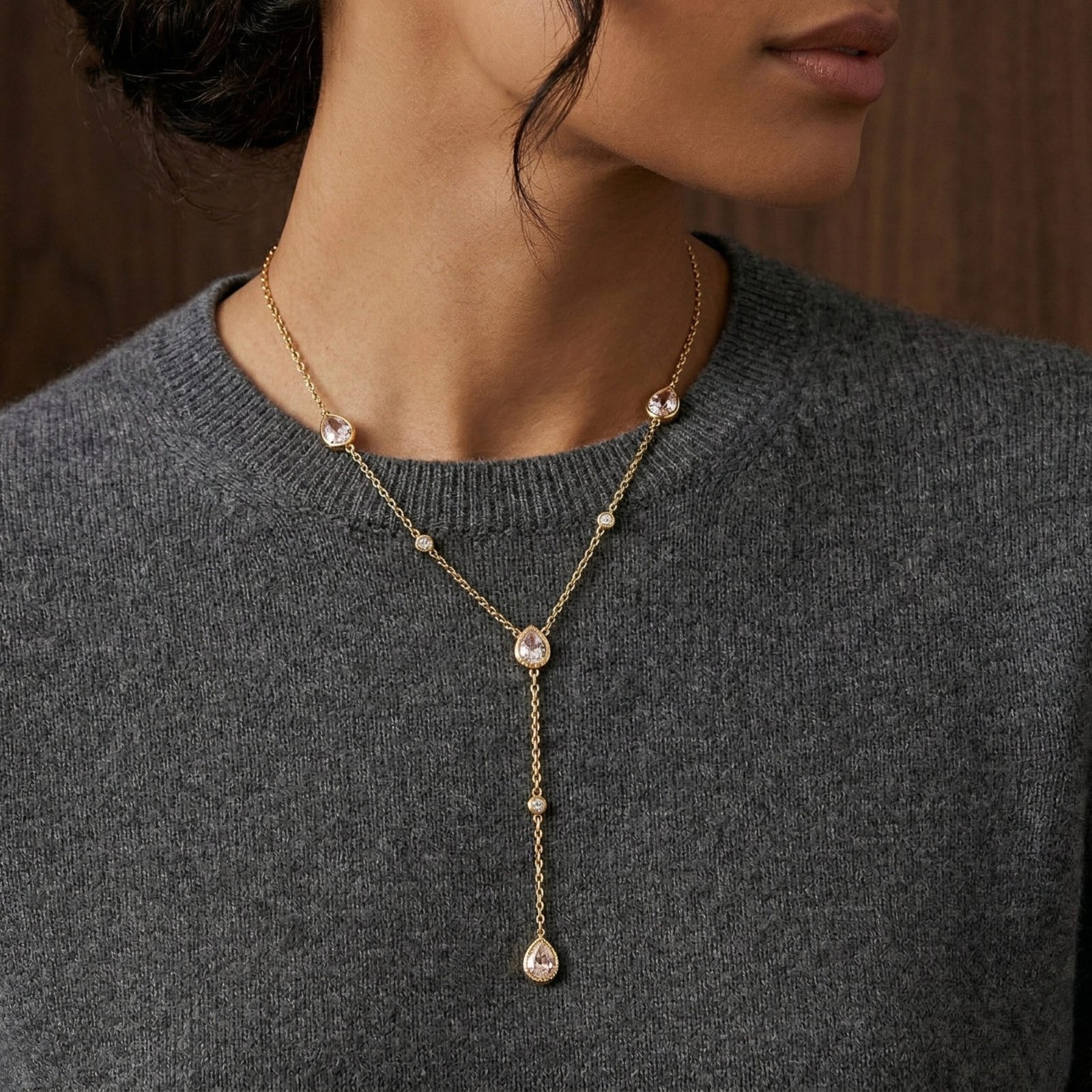 Teardrop Crystal Drop Chain Necklace