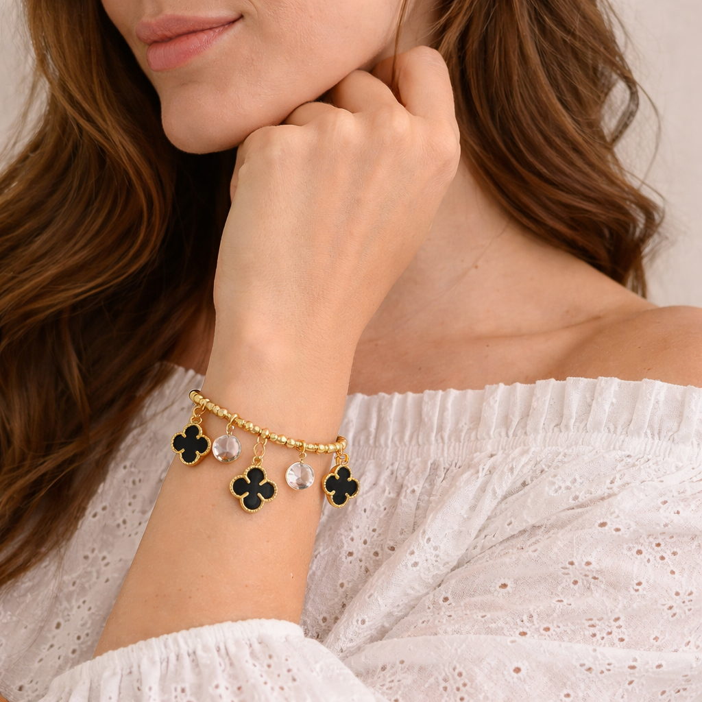 Clover Charm Bracelet with Crystal Drops