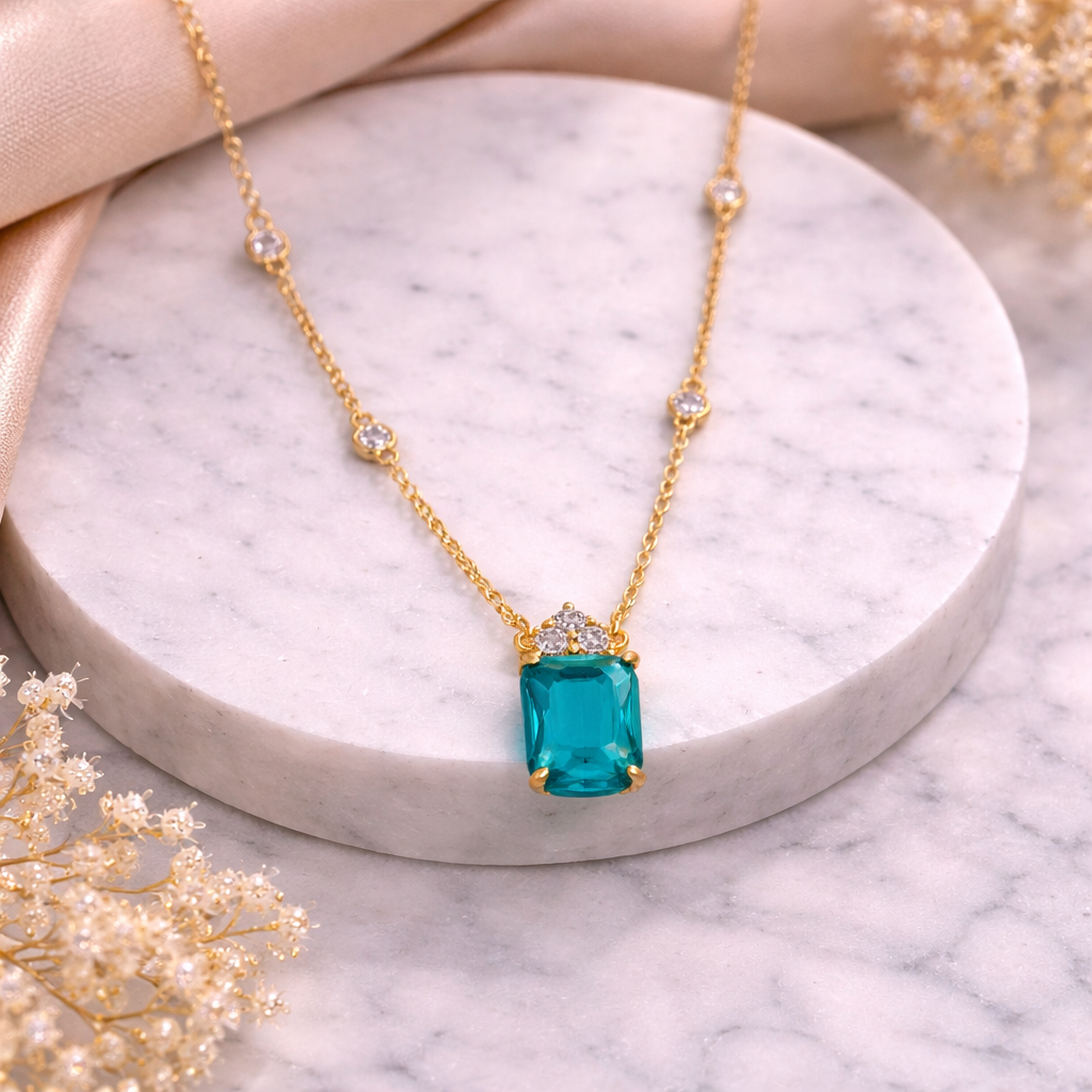 Emerald Cut Gemstone Chain Necklace