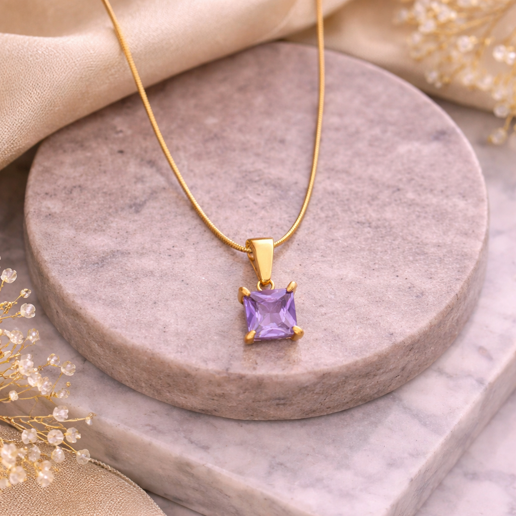 Princess Cut Gemstone Chain Necklace