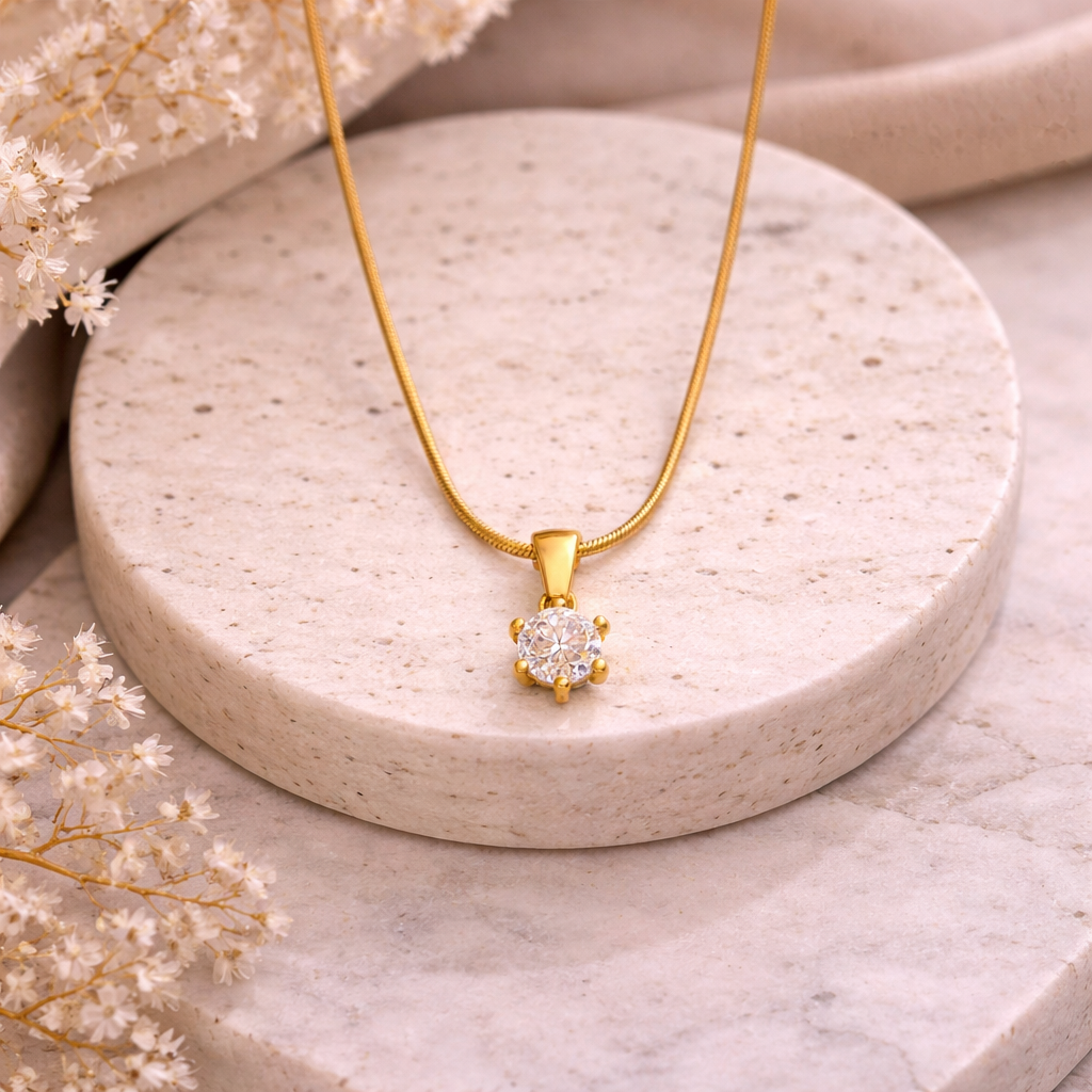Classic Solitaire Pendant Chain Necklace