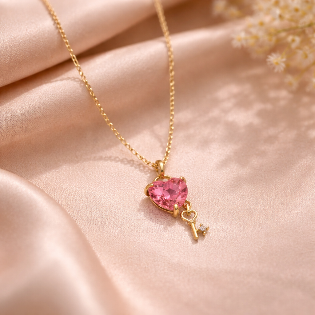 Pink Heart Key Necklace