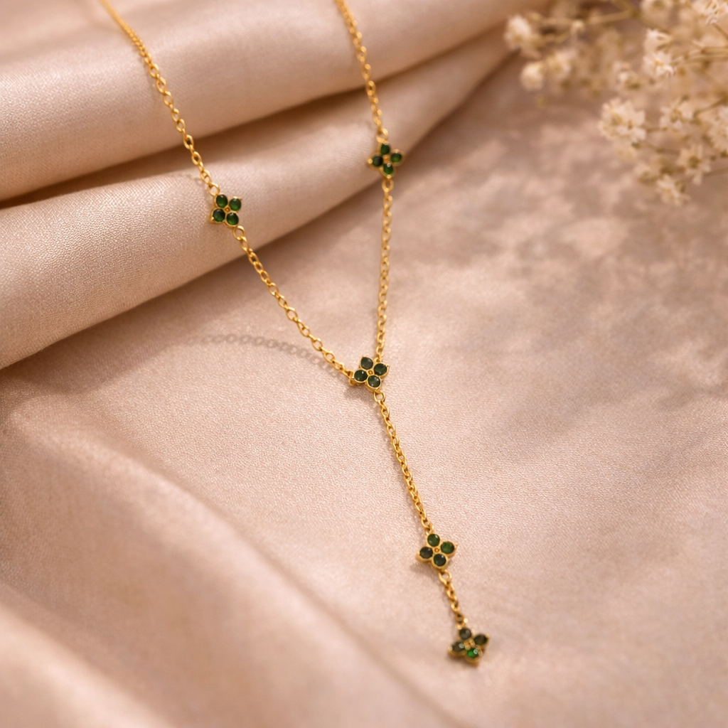 Green Clover Drop Chain Necklace