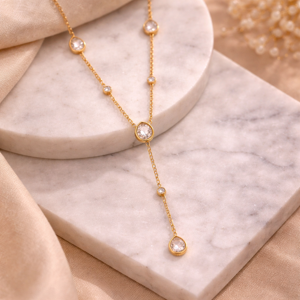 Teardrop Crystal Drop Chain Necklace