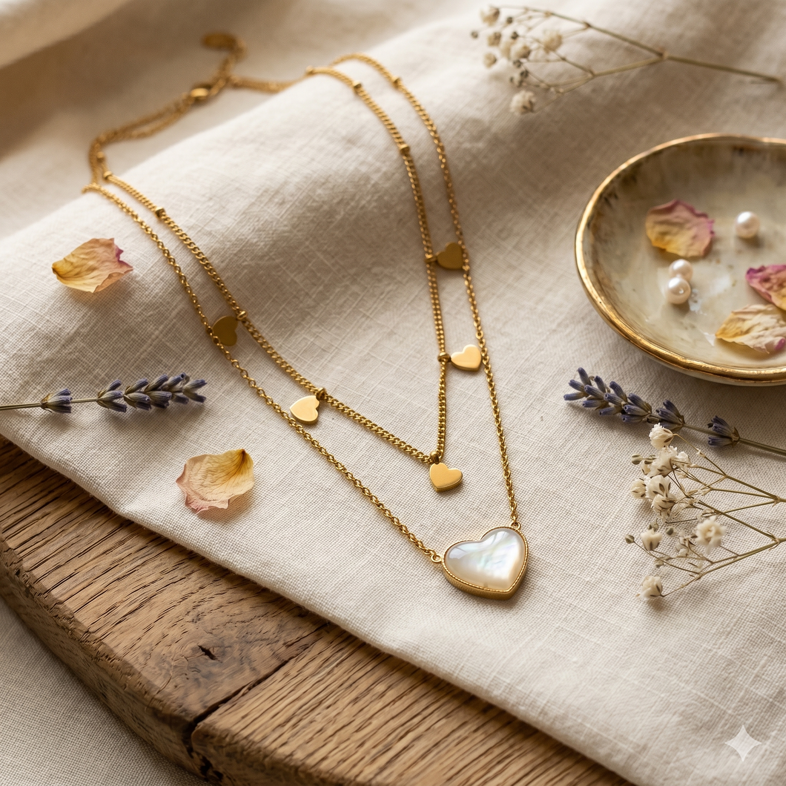 Layered Heart Charm Chain Necklace