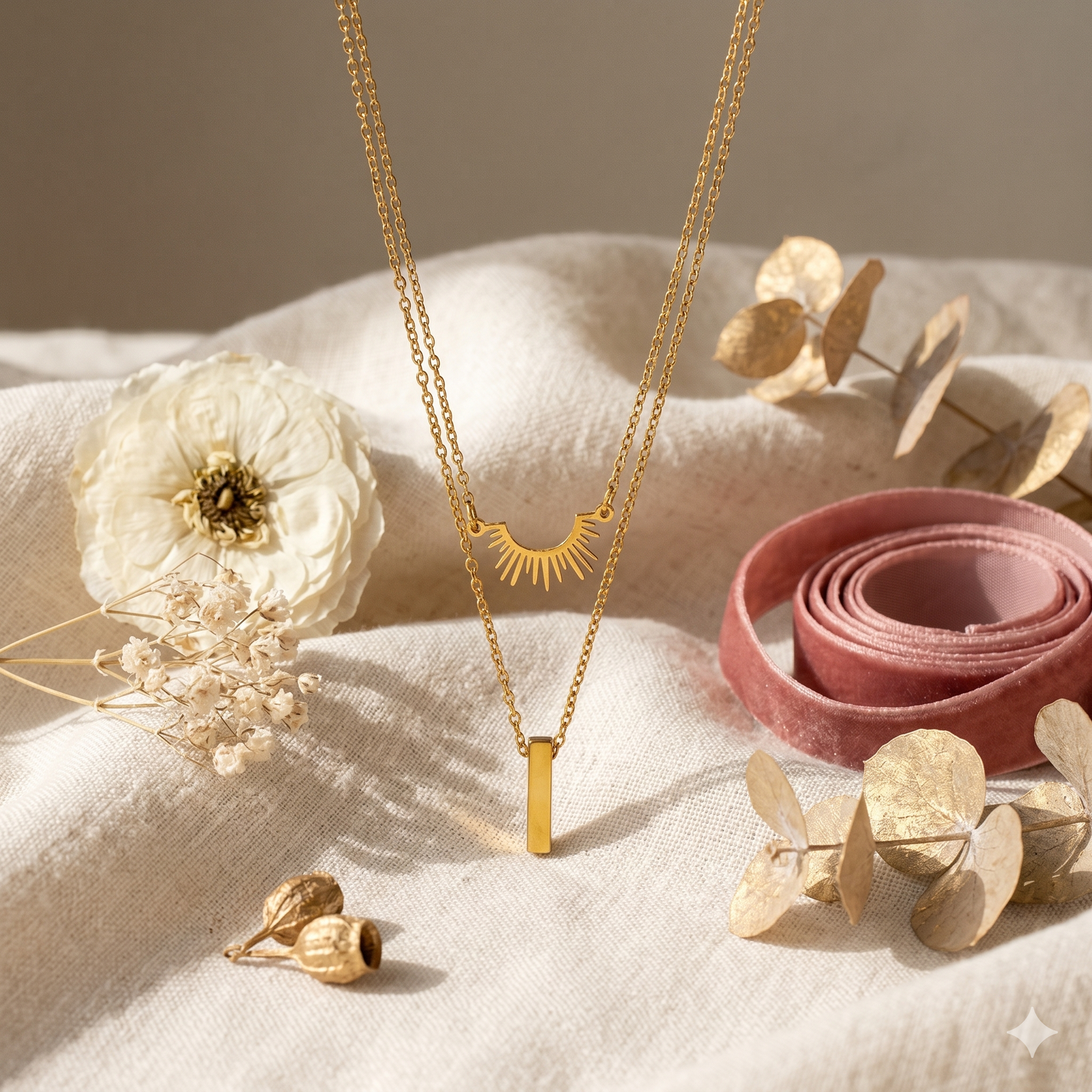 Layered Sunburst Chain Necklace