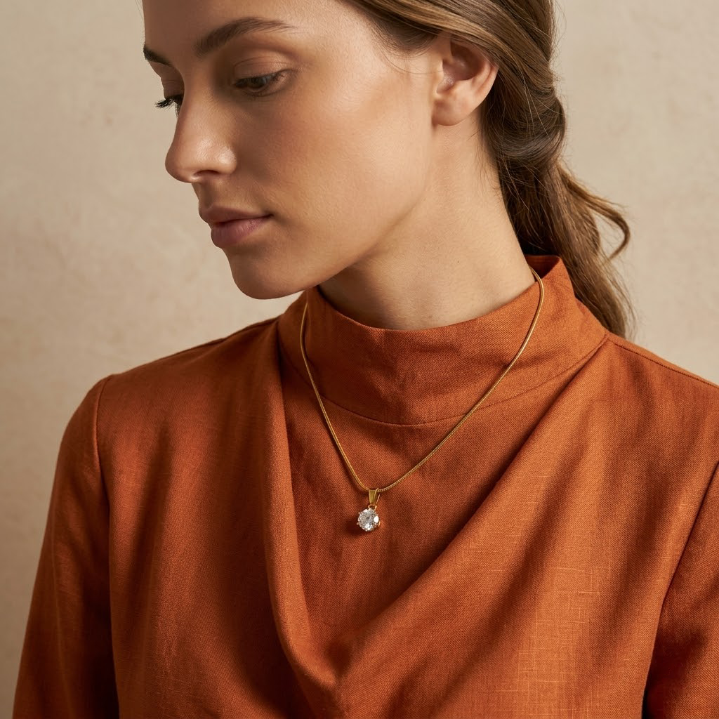 Classic Solitaire Pendant Chain Necklace