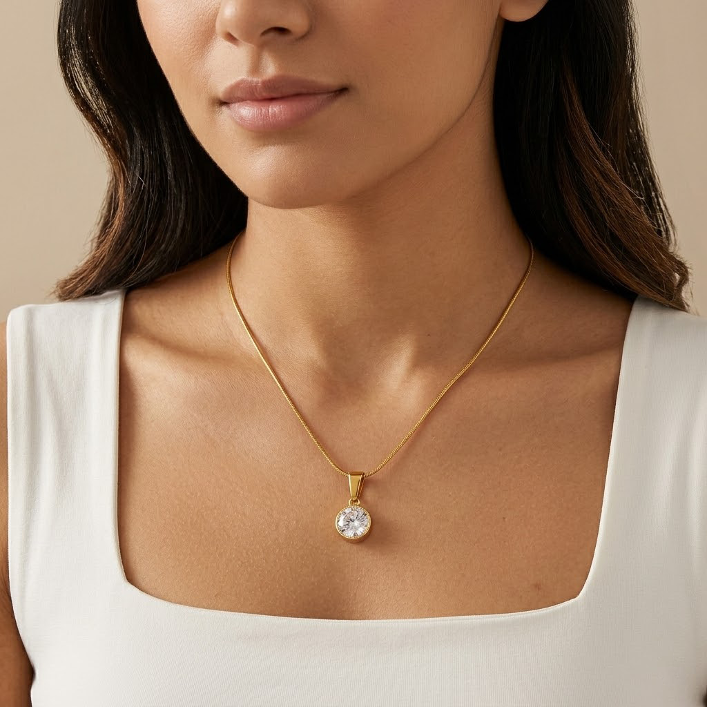 Solitaire Crystal Pendant Chain