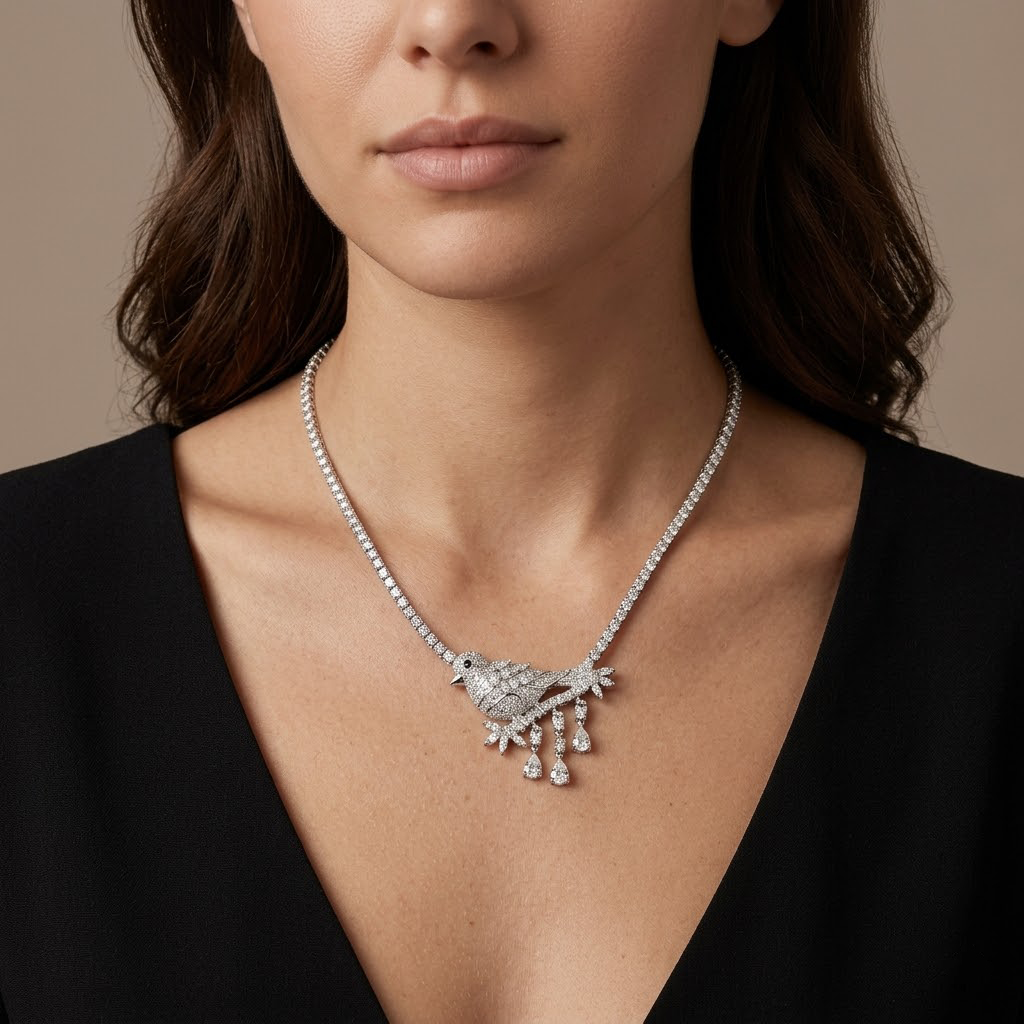 Crystal Bird Statement Chain Necklace