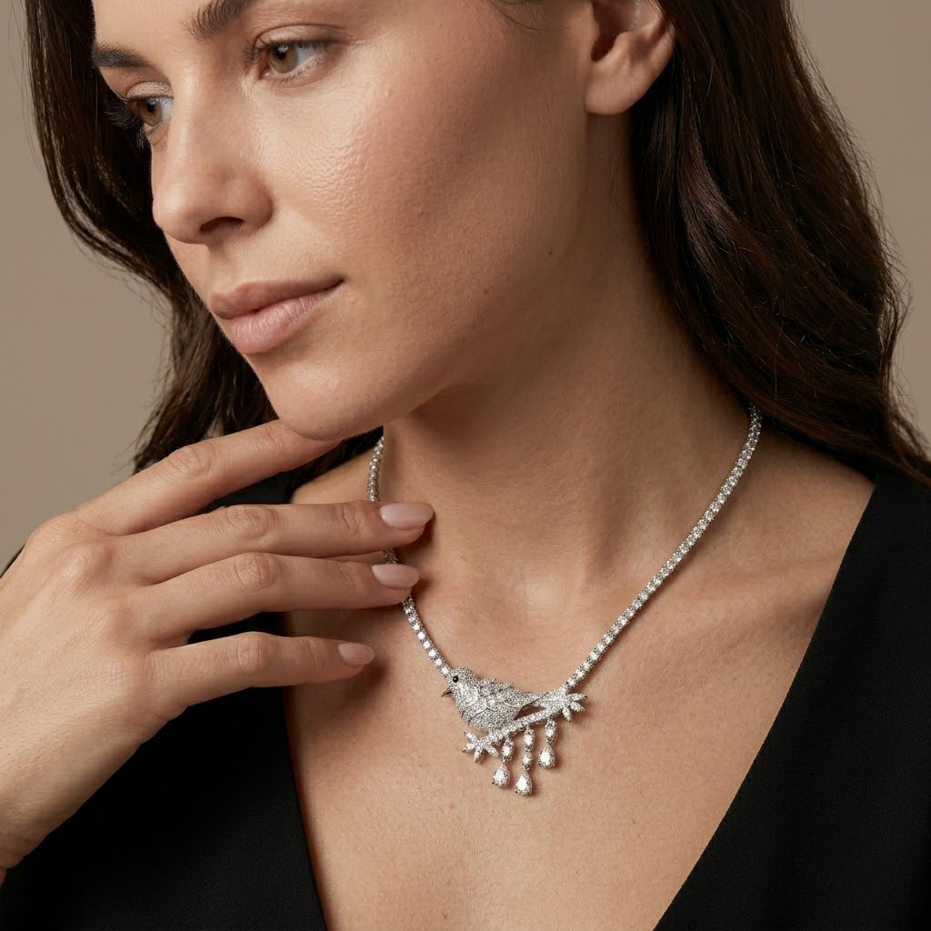 Crystal Bird Statement Chain Necklace