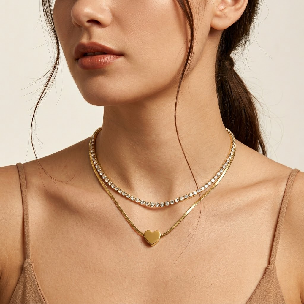 Dual Layer Crystal Heart Chain