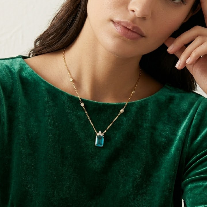 Emerald Cut Gemstone Chain Necklace