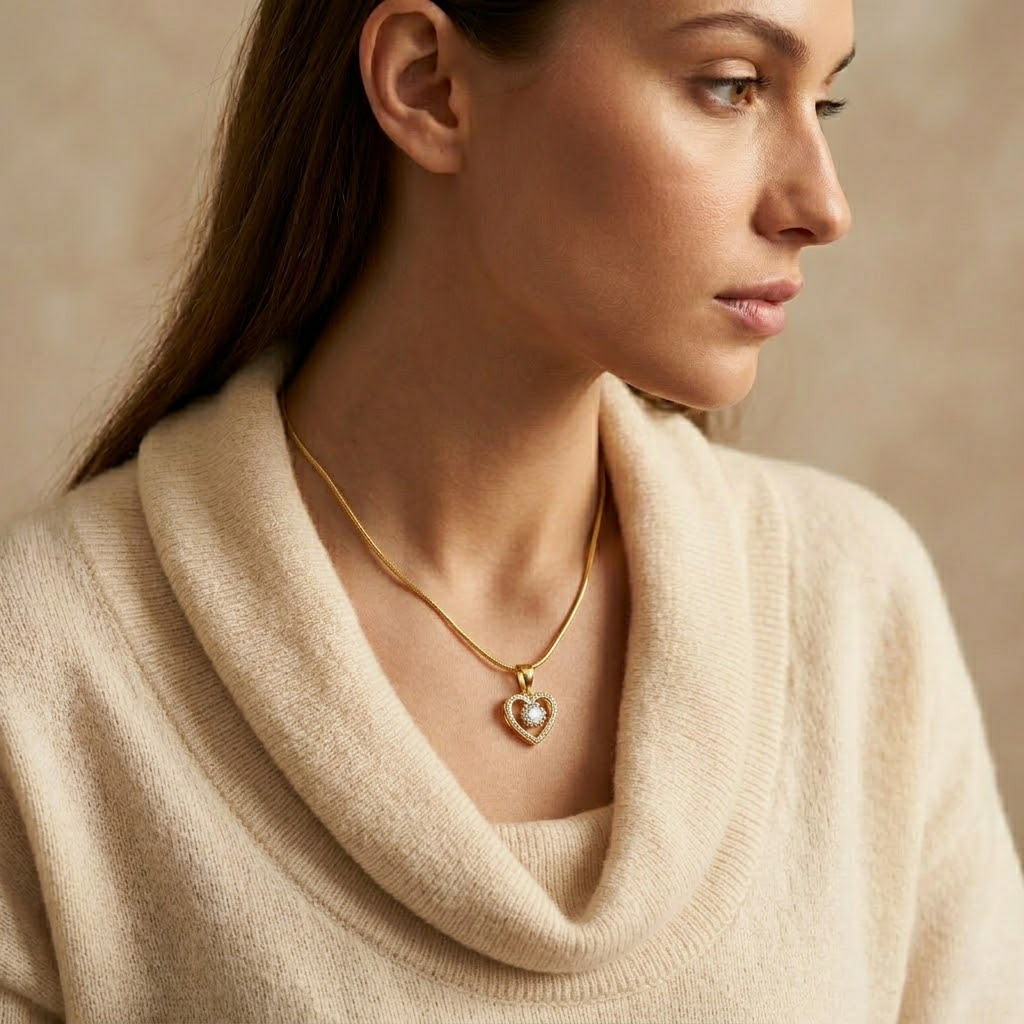 Heart Crystal Pendant Chain Necklace
