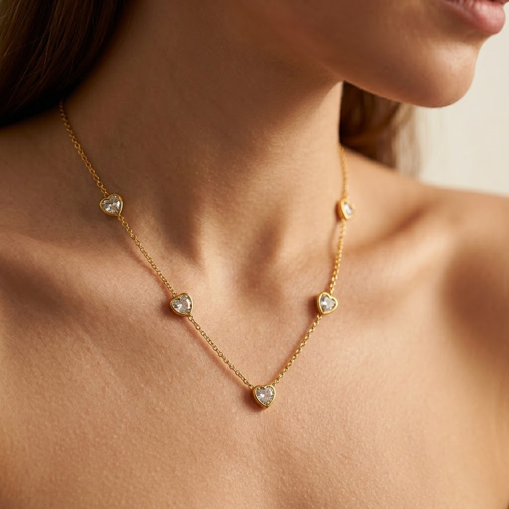 Multi Heart Charm Chain Necklace