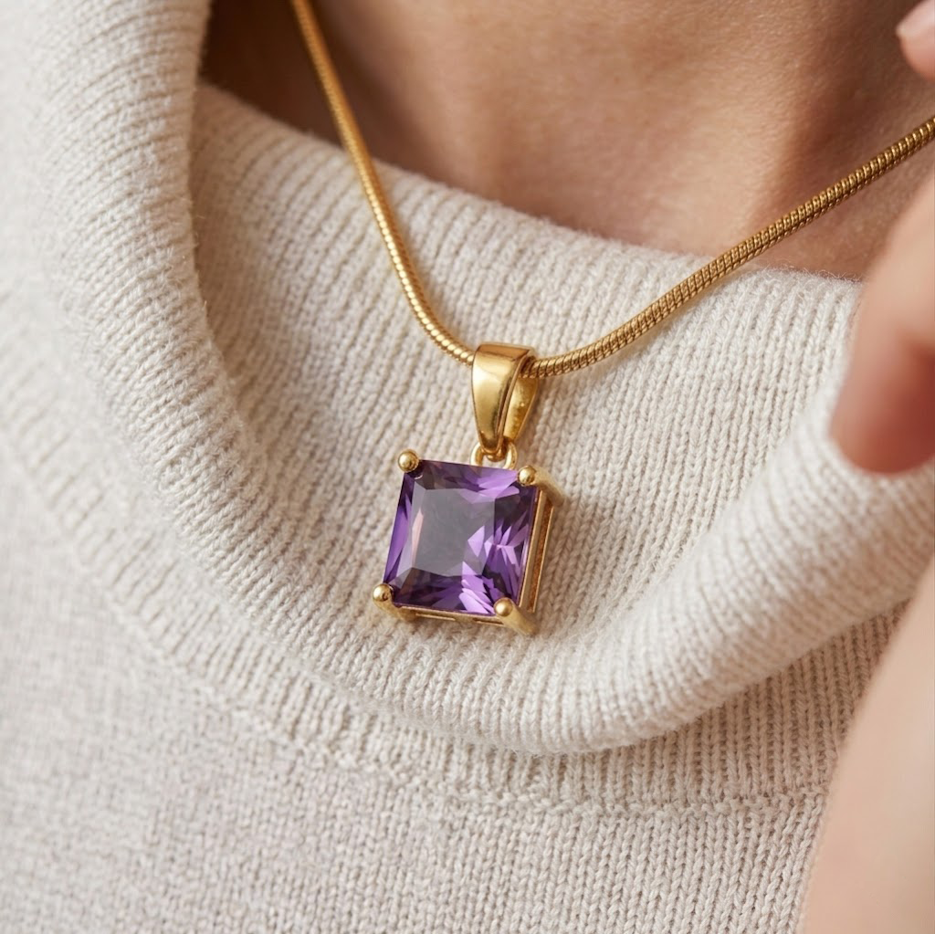 Princess Cut Gemstone Chain Necklace