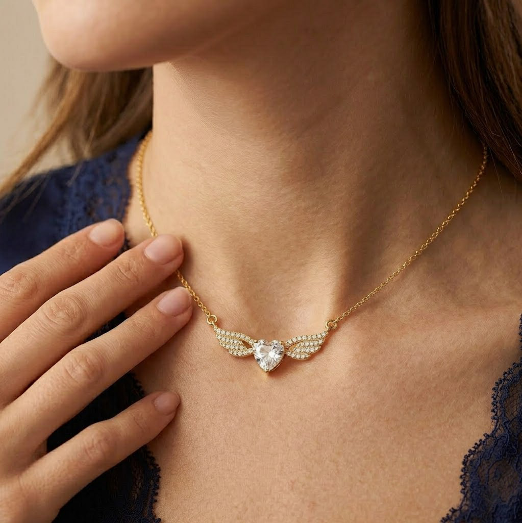 Angel Wing Heart Chain Necklace