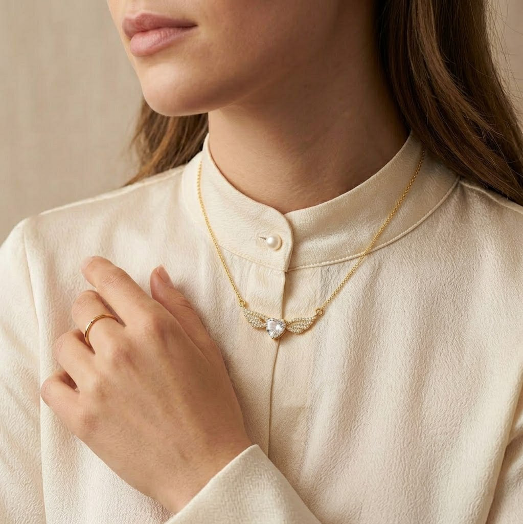 Angel Wing Heart Chain Necklace