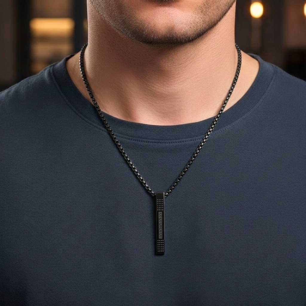Black Bar Pendant Men's Chain