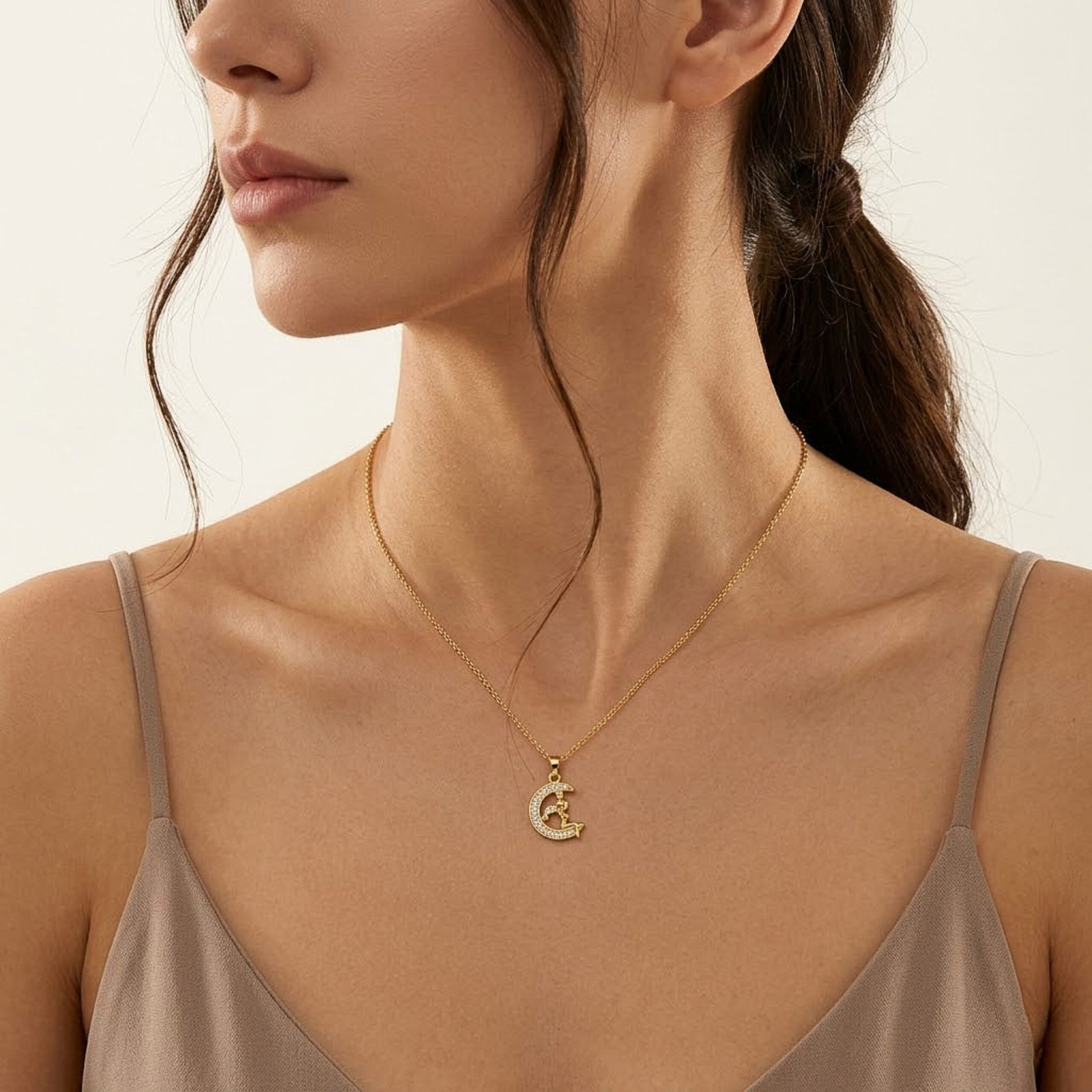 Mother & Child Moon Pendant Chain