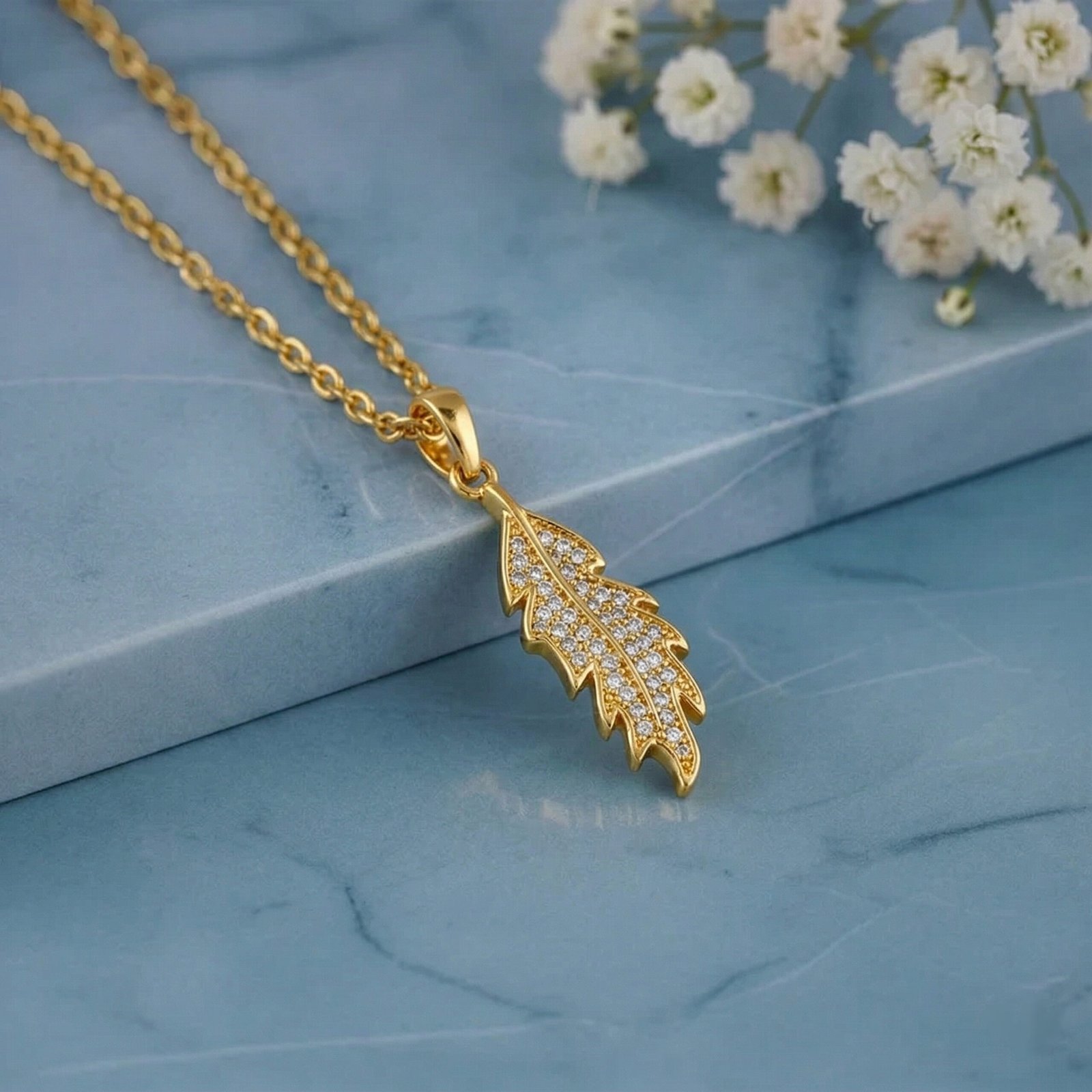 Sparkling Feather Pendant Chain